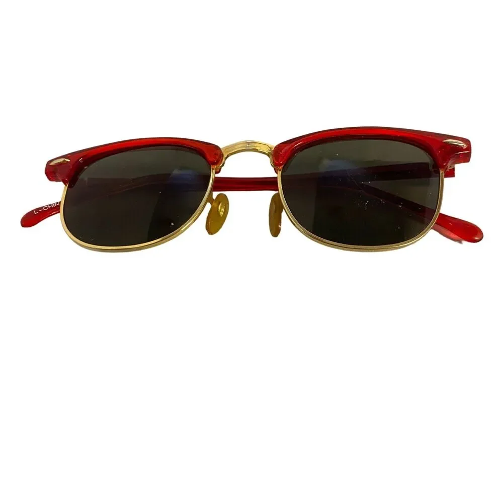 #8033 Sunglasses with Red Frames Green Lenses Vintage